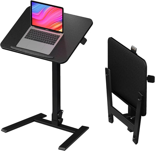 25 Inch Mobile Folding Desk - No Assembly, Pneumatic Sit-Stand, 29-42" Height Adjustable Rolling Laptop Desk with Hidden Wheels, 0-90° Tilt Top for Home Office, Craft & Study