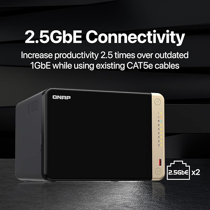 QNAP TS-664-8G-US 6 Bay High-Performance Desktop NAS with Intel Celeron Quad-core Processor, M.2 PCIe Slots and Dual 2.5GbE (2.5G/1G/100M) Network Connectivity (Diskless)