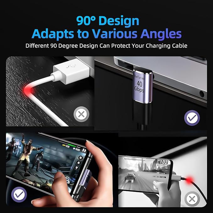 90°Right Angle USB-C Male to Female Adapter 2 Pack, 40Gbps USB Type C Thunderbolt 4/3 Extender for MacBook,iPad,Tablet,Phones (USB C 90 Degree Adapter)