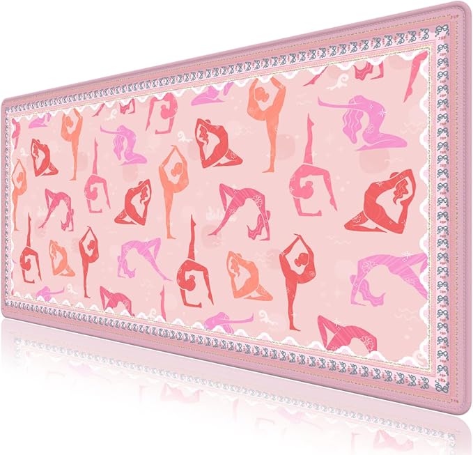 Desk Pad for Keyboard and Mouse, Large Mouse Pad for Desk, Non-Slip Keyboard Mat, Computer Mats for Desk, Desk Pad with Stitched Edges for Office, Gaming I Gift for Yoga Dancing Girl