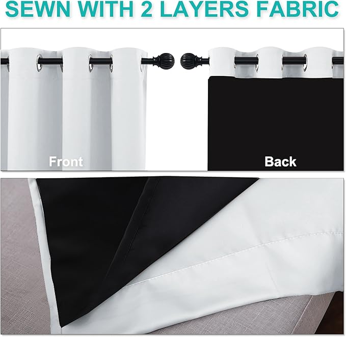 NICETOWN 100% Blackout Window Curtain Panels, Greyish White, 2 Pieces, 42-inch Wide Per Panel, Full Light Blocking Drapes with Black Liner for Nursery, 72-inch Drop Thermal Insulated Draperies