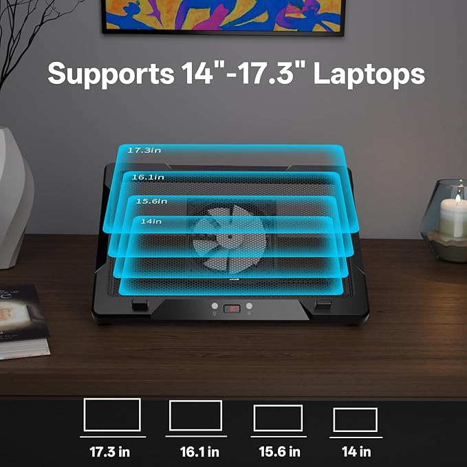DEPGI Movable RGB Laptop Cooler with 5.5" Sliding Fan, Ergonomic Cooling Stand with 8 Light Modes for 14-17.3 Inch Gaming Laptops