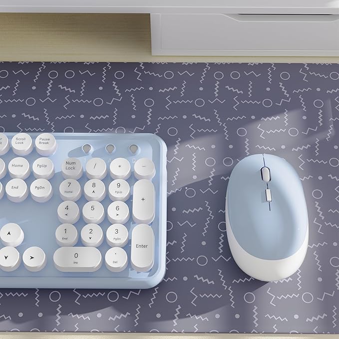 x UBOTIE Colorful Wireless Keyboard and Mouse Combo, Full-Sized Office Keyboard with Typewriter Flexible Keys, 2.4GHz Dropout-Free Connection, Optical Mouse for PC Laptop(Blue White)