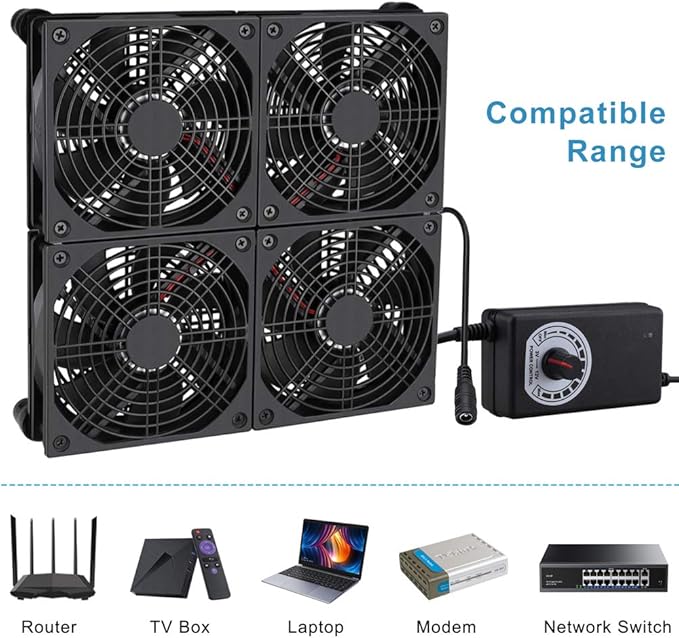 GDSTIME Rounter TV Box Cooling Fan with Speed Control, 182CFM Big Airflow Cooling for ASUS GT/RT-AC5300, Router TV Box Cooling Frame