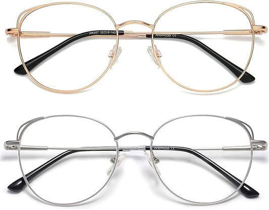 ANDWOOD Blue Light Blocking Glasses Women Cat Eye Computer Eyeglasses Metal Frame Hipster 2 Pack