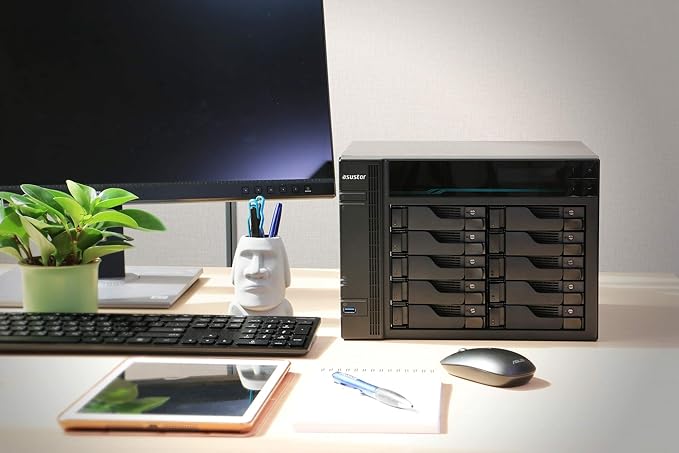 Asustor Lockerstor 10 AS6510T - 10 Bay NAS, 2.1GHz Quad-Core, 2 M.2 NVMe SSD Slot, 10GbE Port, 2.5GbE Port, 8GB RAM DDR4, Enterprise Network Attached Storage (Diskless)