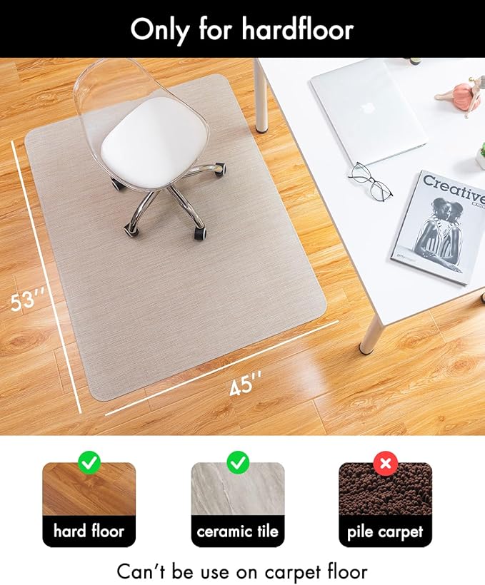 Office Chair Mat for Hardwood Floor Under Desk Computer Rolling Chair Mat for Wood/Tile Floor Non-Slip Heavy Duty Desk Rug PVC Plastic Hard Floor Protector 45"x 53" (Parchment)