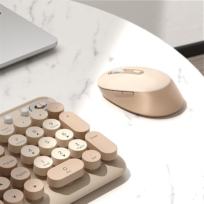 Wireless Keyboard and Mouse Combo, 2.4GHz USB Receiver, Plug and Play, Retro Full Size Typewriter Keyboard and Wireless Mouse for Computer, Laptop, Windows, Mac, and PC (Milk Tea)