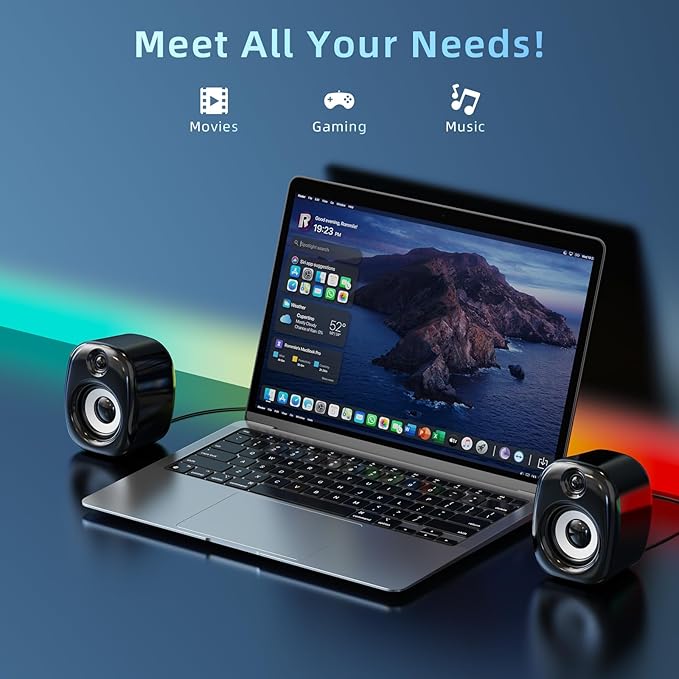 Computer Speakers for Desktop PC,Desktop Gaming Speakers,Small Computer Speakers USB Powered 3.5mm Aux Speaker for PC,Laptop,Tablet,Monitor,Phone, Black