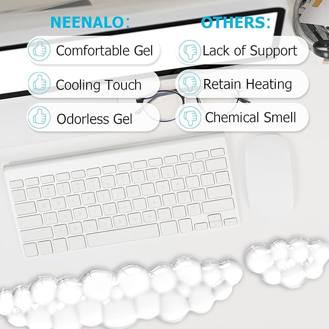 Gel Cloud Wrist Rest Keyboard, Cute Wrist Rest for Computer Keyboard, Ergonomic keyboard Wrist Rest and Soft Mouse Wrist Rest for Typing Pain Relief, Suitable for Office, Home, Computer, Gaming, Clear