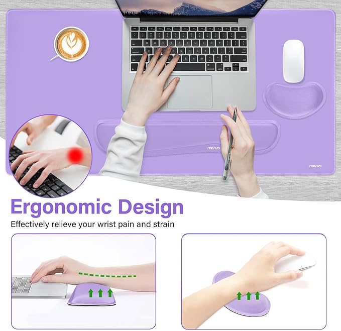 MOSISO Keyboard Mouse Pad Set, Gaming Mouse Pad&Keyboard Wrist Rest&Wrist Rest, Ergonomic Wristrests with Memory Foam Home Office Easy Typing Cushion Non-Slip Mousepad, Purple