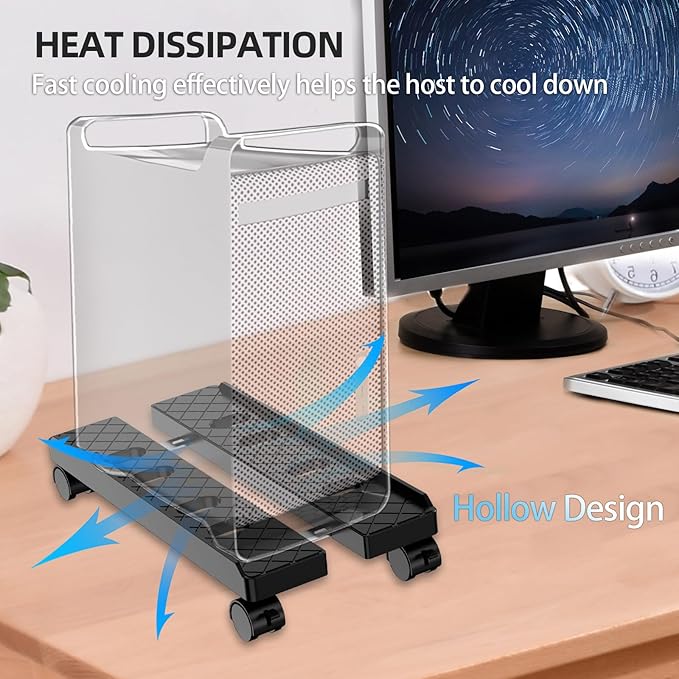 Adjustable Mobile CPU Stand, Ventilated Computer Tower Stand with 4 Caster Wheels Fits Most PC Tower, Under Desk CPU Holder PC Floor Cart Computer Riser for Gamers and Students (Large White)