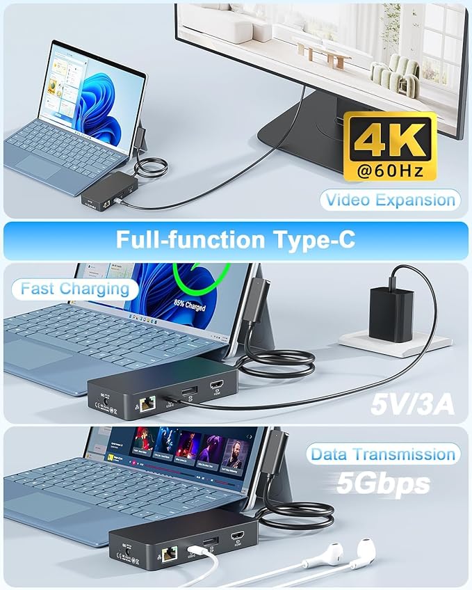 New for Surface Dock (DP+HDMI+USB-C Triple Display) with 120W Power Supply, 12-in-1 Surface Docking Station for Microsoft Surface Pro (12/11/10/9/8/X/7/6/5), Surface Laptop, Surface Go, Surface Book
