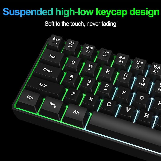 Wired RGB Gaming Membrance Keyboard. 60 Percent Mini Creamy LED Computer Keyboard .Small Ergonomic Clicky Teclado with ABS Backlit Unreplaceable Keycaps. (White Case + Grey Keycaps)