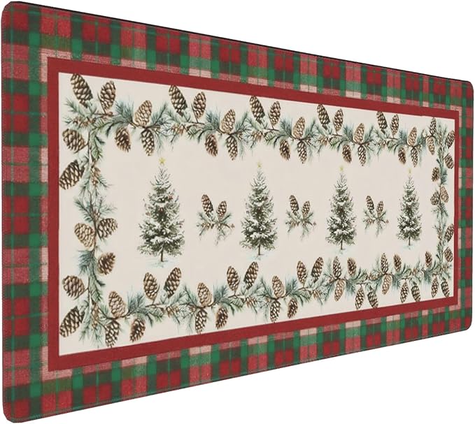 Christmas Tree Plaid XXL Desk Mat - Large Mouse Pad with Anti-Slip Base & Stitched Edges for Women, Festive Desk Pad for Computer, Keyboard and Home Office