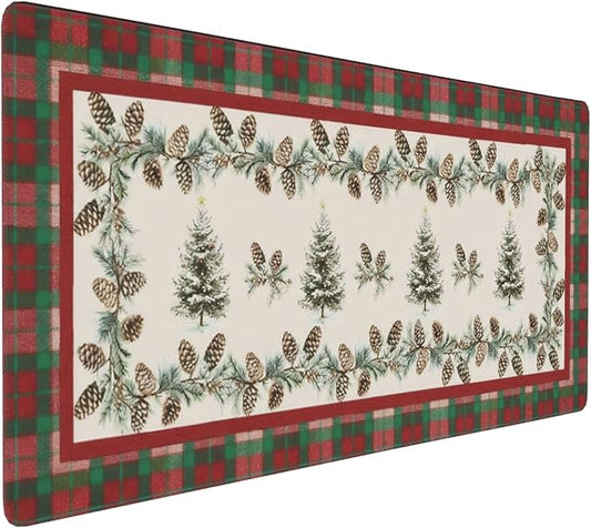 Christmas Tree Plaid XXL Desk Mat - Large Mouse Pad with Anti-Slip Base & Stitched Edges for Women, Festive Desk Pad for Computer, Keyboard and Home Office