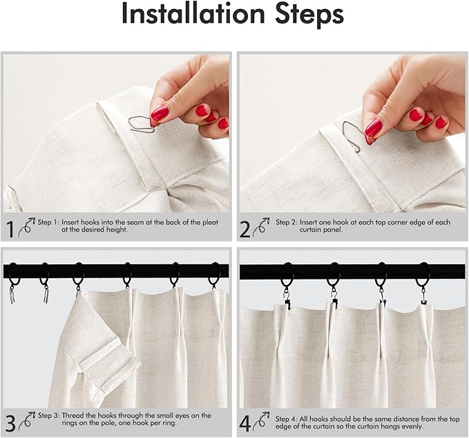Memory Trained Pinch Pleated Curtains 96 Inches Long, Viral Linen Pinch Pleat Sheer Curtains with Ring Hooks&Clips for Track System Living Room, Natural Light Filtering Privacy Curtain 2 Panel Set