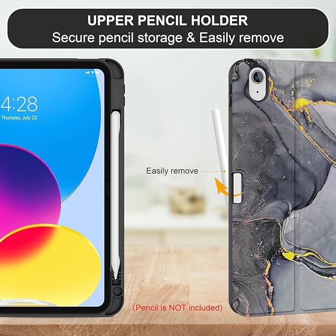 Soke for iPad (A16) 11th/10th Generation Case with Keyboard(2025/2022)-7 Color Backlight Wireless Detachable Folio Keyboard Cover with Built-in Pencil Holder for iPad 11/10.9 inch, Black Marble