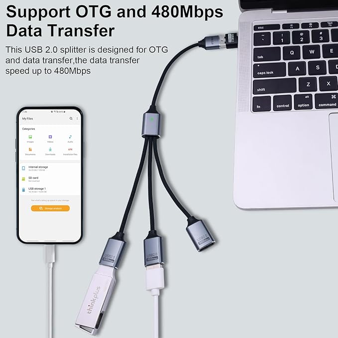 Danfetsoy USB Splitter 1 in 3 Out, USB Y Splitter 1 Male to 3 Female Charging Cable & Type C Male to Type A Female Adapter Converter for Laptop, PC, Computer, Mac, PS5, Xbox, Keyboard, 25cm