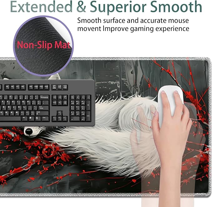 Large Gaming Mouse Pad + Keyboard Wrist Rest + Wrist Support + Coaster Set, Memory Foam Ergonomic for Easy Typing, XXL Extended Gaming Mouse Pad Table Pad - Red Branch and Fox