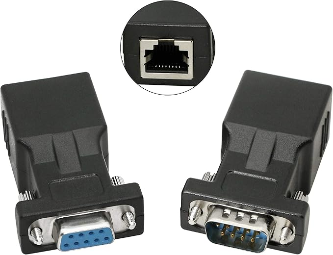 DB9 RS232 to RJ45 Extender, DB9 9-Pin Serial Port Female&Male to RJ45 CAT5 CAT6 Ethernet LAN Extend Adapter Cable-2pcs (2-Adapter)