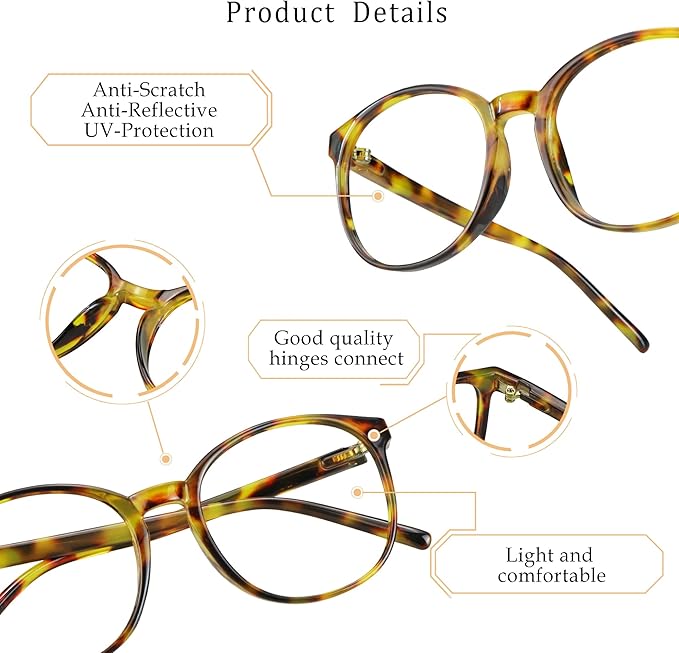 LifeArt Round Blue Light Blocking Glasses, Computer Glasses, Gaming Glasses, TV Glasses for Women Men (Brown Tortoise, 3.50 Magnification)