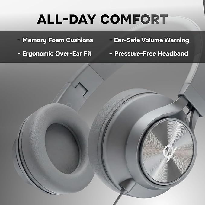 ARTIX CL750 Wired Headphones with Mic & Volume Control — Noise Isolating On-Ear Headphones for Computer and Laptop Wired, Plug in Corded Headphone with Wire (Foldable, Aux Jack 3.5mm)