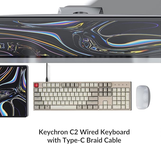 Keychron C2 Full Size Hot-swappable Wired Mechanical Keyboard Compatible with Mac, Keychron Brown Switch, 104 Keys ABS Retro Color Keycaps Gaming Keyboard for Windows, USB-C Type-C Braid Cable