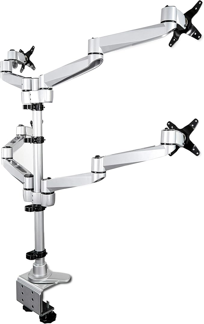 StarTech.com Desk Mount Quad Monitor Arm, Premium Articulating VESA 4X Monitor Mount 2x2 up to 30" (24.8lb/11.3kg), Height Adjustable Pole, Tilt Swivel Rotate, Clamp or Grommet Base, TAA