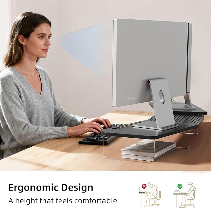 LED Dual Monitor Stand Riser for 2 Monitors,Office Desktop Wooden Stand Adjustable Length and Angle 3 Shelf,Extra Long Multifunctional Stand up to 39.3" for Computer,Laptop,TV,Black