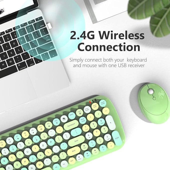 MOFii Wireless Keyboard and Mouse, Ergonomic Full Size Typewriter Keyboard and Mouse Combo for Mac, Windows 7/8/10, Laptop, Desktop, PC, Computer (Green Colorful)