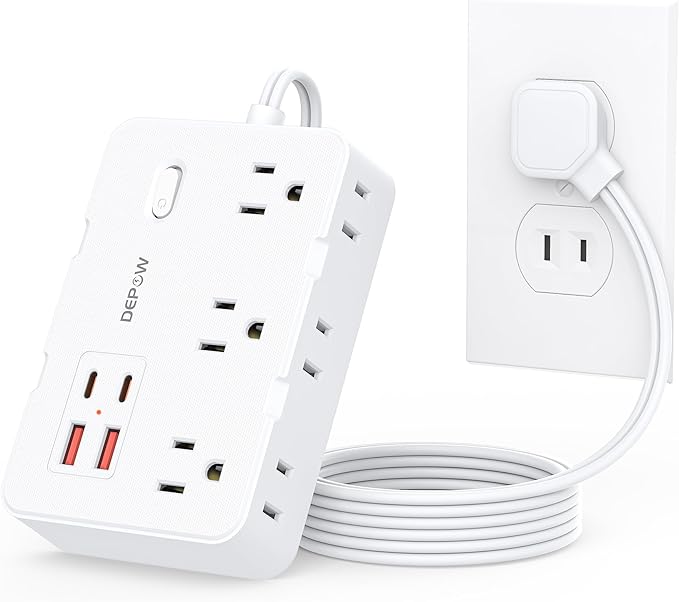 2 Prong to 3 Prong Adapter Power Strip - 6 Outlets & 4 USB Ports (2 USB-C), 1050J Two Prong Surge Protector, 5FT Extension Cord, Wall Mount - Ideal for Old Houses Non-Grounded Outlets
