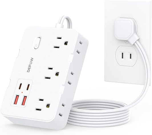 2 Prong to 3 Prong Adapter Power Strip - 6 Outlets & 4 USB Ports (2 USB-C), 1050J Two Prong Surge Protector, 5FT Extension Cord, Wall Mount - Ideal for Old Houses Non-Grounded Outlets