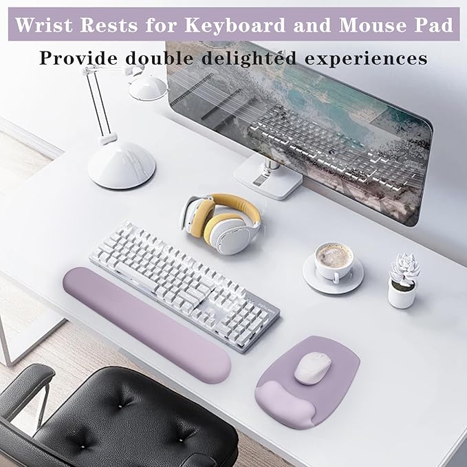 Wrist Rest for Keyboard and Mouse, Ergonomic Gel Computer Keyboard Wrist Rest with Memory Foam, Keyboard Wrist Support Pad for Long Hours of Work, Gaming, Studying-Relieve Wrist Pain (GD-Purple)