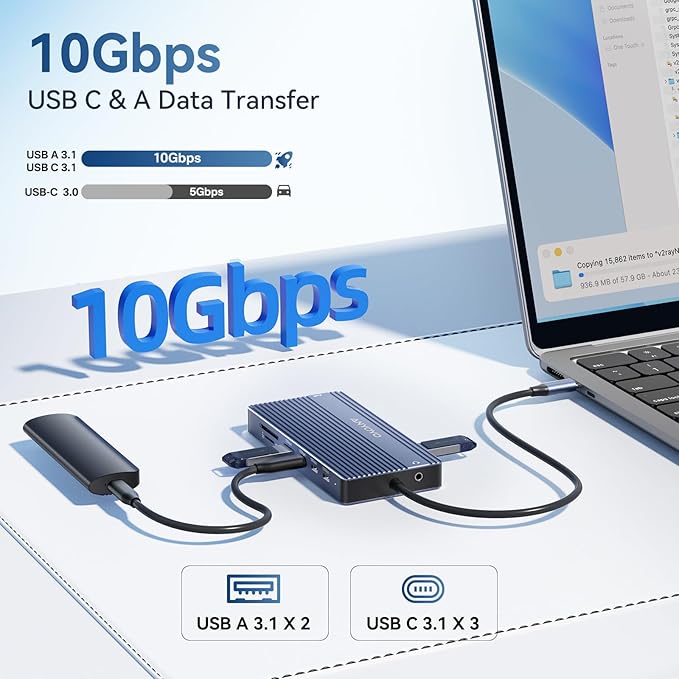USB C Docking Station Dual Monitor, 14 in 1 Docking Station 3 Monitors with 2 * 4K HDMI, DP, 5*USB-A/C 10Gbps Ports, Ethernet, SD/TF,100W PD, Hub Multiport Adapter for HP/Dell/Lenovo