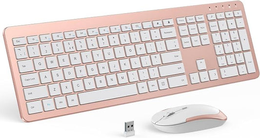 Wireless Keyboard and Mouse Combo, Full Size Slim Thin Cordless Keyboard Mouse with Numeric Keypad, Quiet Computer Keyboard Mice Set 2.4G Stable Connection Adjustable DPI (Rose Gold)