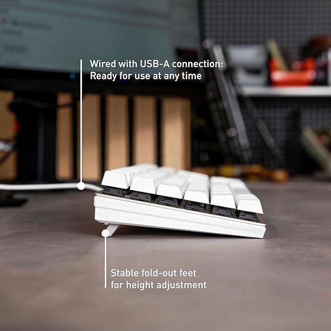 Cherry KC 200 MX, Wired Mechanical Office Keyboard, Modern Design with Elegant Aluminum Surface, USB-A Connection, MX2A Silent RED Switches, White/Silver