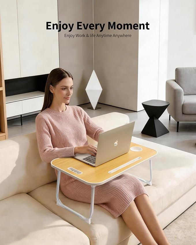 Ruxury Folding Lap Desk Bed Desk Laptop Table Tray, Breakfast Serving Tray, Portable & Lightweight Mini Table for Sofa Couch Floor - Wood