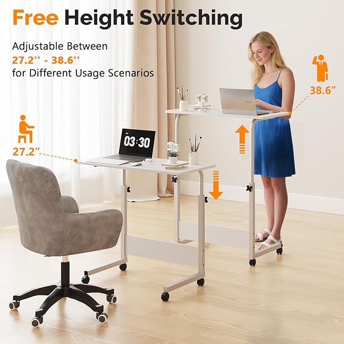 FCH Portable Computer Workstation, Standing Desk Adjustable Height, Small Computer Desk w/Rolling, Sit Stand Laptop Desk TV Tray for Bed Sofa Hospital Reading Eating, Rustic Brown, 23.6"