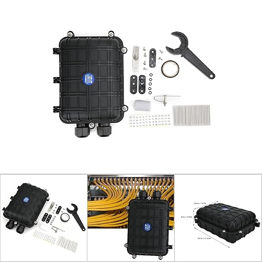 1 in 1 Out Horizontal Fiber Optic Splice Enclosure, IP68 24 Core Connection Box, Reinforced Plastic Optical Cable Junction Case for Overhead Pipeline and Direct Burial (48 cores)