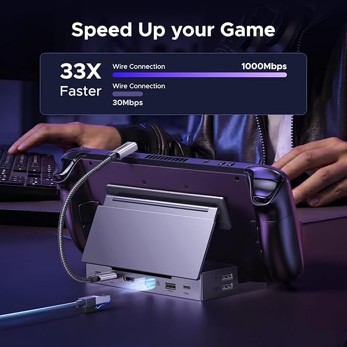 UGREEN Steam Deck Dock 9-in-1 USB C Docking Station with Foldable Stand, 4K@120Hz DP, Gigabit Ethernet, PD 100W, 10Gbps USB A&C 3.2, TF/SD for Steam Deck, Rog Ally, ROG Xbox Ally, Legion Go etc.
