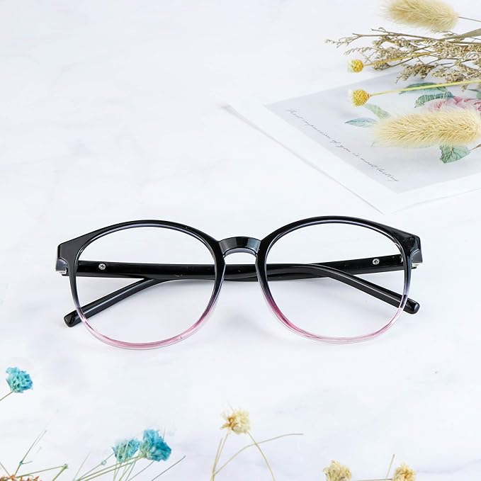 LifeArt Round Blue Light Blocking Glasses, Computer Glasses, Gaming Glasses, TV Glasses for Women Men (Black Purple, 0.75 Magnification)