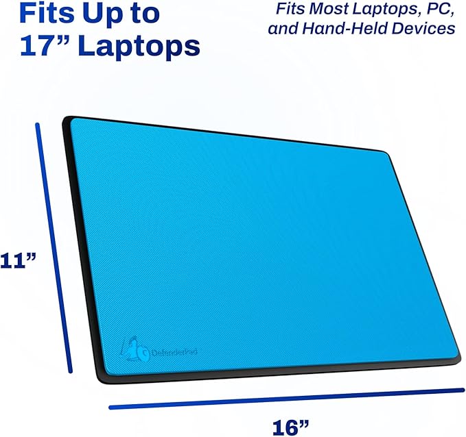 DefenderShield Laptop Pad for EMF Protection – DefenderPad EMF Blocker Pad That Protects from Heat, Battery & Wireless RF Emissions – Durable, Non-Slip Design for Laptops Up to 17” – Blue