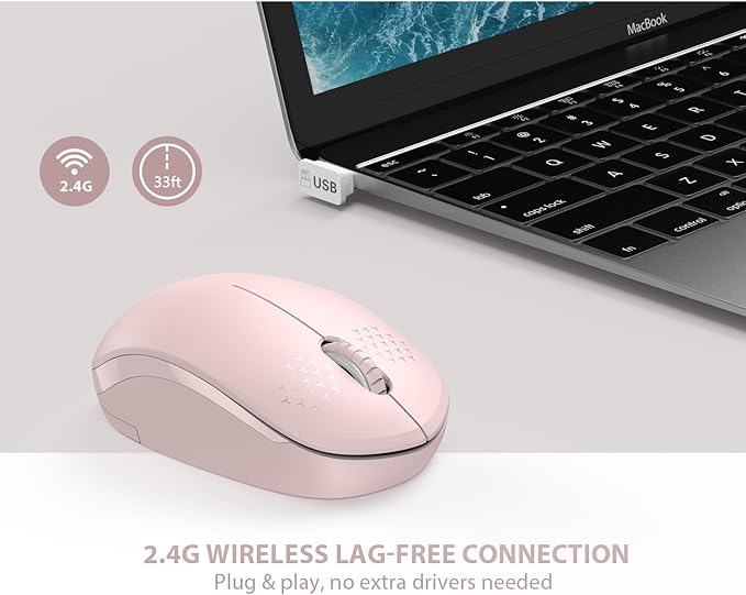 seenda Wireless Mouse for Laptop, 2.4G Noiseless Mouse with USB Receiver - Optical Tracking Portable Computer Mice for Chromebook, PC, Tablet, Windows System, 24 Months Battery Life - Pink