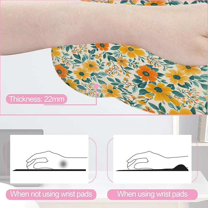 Wildflowers Spring Flowers Plants Mouse Pad with Wrist Rest and Keyboard Wrist Rest Set, Non-Slip Rubber Base Memory Foam Mouse Pad Set for Women, Office Desk Accessories, Gaming