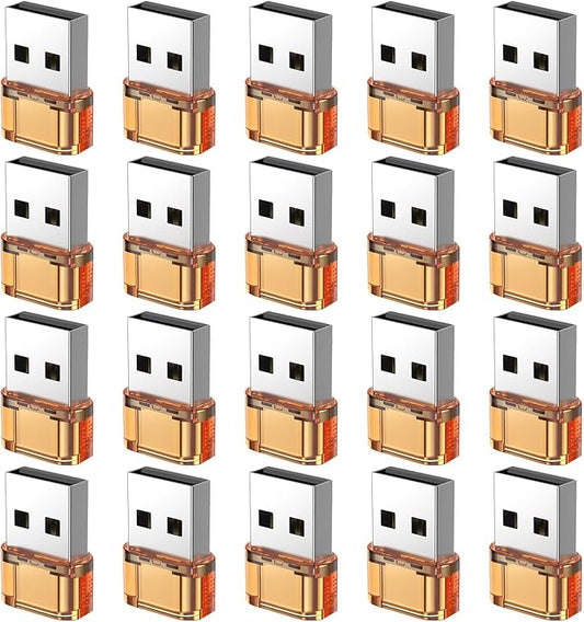 USB to USB-C Adapter 20 Packs, USBC Female to USB MalePower Charger Converter, C to A Adapter Compatible for Apple Watch Series/SE/Ultra 2 iPhone 15 Plus Pro Max AirPods Pro (Orange)