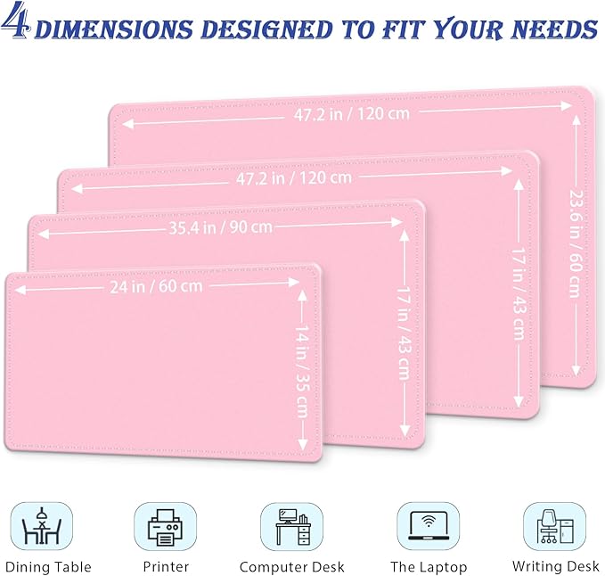 PU Leather Desk Pad Protector, Non-Slip Large Mouse Pad & Keyboard Mat, Waterproof Office Desk Mat, 35.4" x 17", Fairy Tale Pink