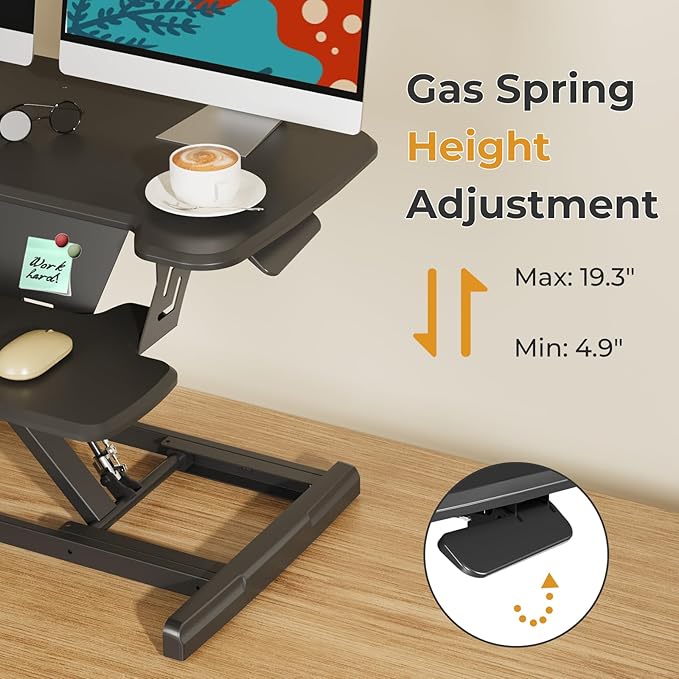 JOY worker Standing Desk Converter, 32" Height Adjustable Sit Stand Up Desk Riser with Keyboard Tray & 6 Fridge Magnets, Desktop Workstation Riser for Home Office Computer Laptop, Black