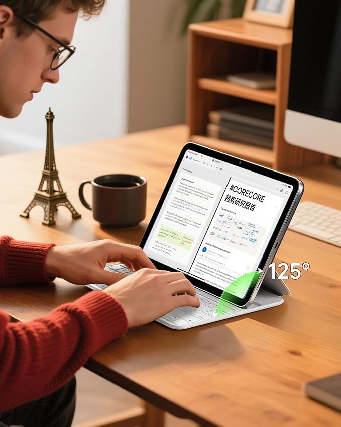 HOU Slim Bluetooth Keyboard Case for 2025 11th-Gen iPad (A16) & 2022 10th-Gen iPad, Smart Folio, Magnetic Stand with 2 Ergonomic Tilt Angles, Recyclable Synthetic Leather, Long-Life Battery, White