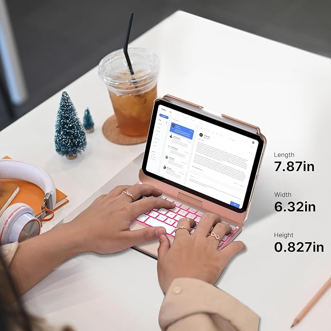 typecase Keyboard Case for iPad mini 7 (2024) & mini 6 (2021) - Wireless Case with Keyboard for iPad mini 7th 6th Generation 8.3" - 11 Colors Backlit Keyboard Cover with Trackpad - Rose Gold